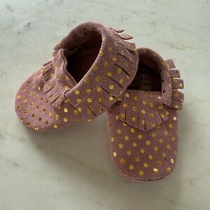 Bird Rock Charming Pink and Gold Polka Dot Kids Moccasins